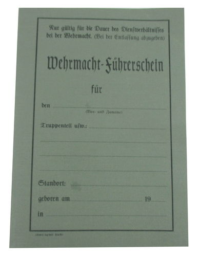 Wehrmacht Führerschein, Blanko